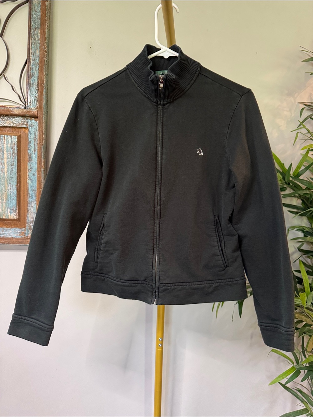 Ralph Lauren vintage cotton Black Full-Zip Ribbed Collar Sweatshirt Jacket